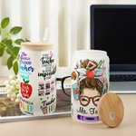 Vaso de Vidrio Esmerilado de 20oz Personalizado Divertido Lápiz de Caricatura de Mujer Manzana Tema de Maestra con Nombre Apreciación Regalo de Regres
