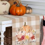 Chemin de Table à Pompons en Lin Personnalisé avec Texte Décoration de Maison Cadeau Halloween Thanksgiving pour Famille