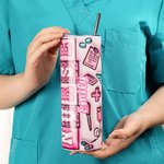 Vaso personalizado con nombre y pajita rosa 3D inflado Letra Caduceo Elementos médicos 20oz Graduación Apreciación Regalo para enfermera