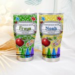 Personalised Colourful Composition Book Apple Crayon Design 30oz Insulated Tumbler with Name and Straw Back to School Appreciation Gift for Teacher