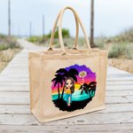 Personalized Cute Cartoon Birth Flower Bouquet Jute Tote Bag with Name Wedding Bride Party Gift for Women