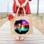 Personalized Cute Cartoon Birth Flower Bouquet Jute Tote Bag with Name Wedding Bride Party Gift for Women