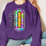 Personalised Colourful Bright Paisley Style Unisex T-Shirt Sweatshirt with Name Initial Back to School Appreciation Gift for Teacher