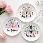 Personalised Big Heart Shape Little Minds Rainbow Cartoon Ceramic Ring Dish Jewellery Tray with Name Appreciation Back to School Gift for Teacher