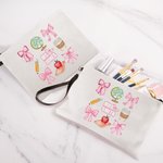 Henkilökohtainen Coquette Bow kynä Apple Globe Kannettava pellava Wristlet Makeup Bag nimi takaisin kouluun arvostus lahja opettajalle