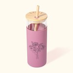 Personalized Birth Flower 17oz Glass Tumbler with Silicone Sleeve and Bamboo Lid Birthday Gift for Her