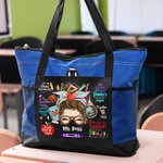 Personalisierte Teach Love Inspire Cartoon Crayon Apple große Tasche mit Reißverschluss mit Namen Wertschätzung zurück zu Schule Geschenk für Lehrer