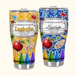 Personalised Colourful Composition Book Apple Crayon Design 30oz Insulated Tumbler with Name and Straw Back to School Appreciation Gift for Teacher