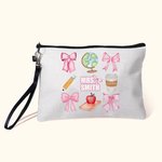 Henkilökohtainen Coquette Bow kynä Apple Globe Kannettava pellava Wristlet Makeup Bag nimi takaisin kouluun arvostus lahja opettajalle
