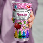 Personalised Colourful Composition Book Apple Crayon Design 30oz Insulated Tumbler with Name and Straw Back to School Appreciation Gift for Teacher