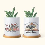 Personalized Ceramic Spring Boho Wildflowers Name Plant Pot with Bamboo Tray Appreciation Back to School Gift for Teacher