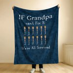 Couverture Personnalisée avec Noms des Enfants et Outils de Réparation Cadeau d'Anniversaire de la Fête des Pères pour Père et Grand-père
