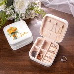 Personalized Birth Flower Bouquet Portable Leather Jewelry Case with Name Travel Essentials Birthday Wedding Bachelorette Party Gift for Her