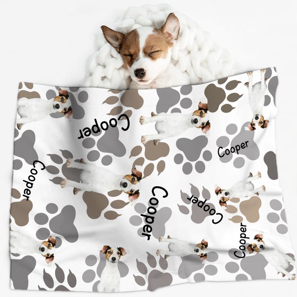 Personalised Cat Dog Pet Photo Paw Print Soft Pet Throw Blanket with Name Birthday Home Decoration Gift for Pet Lover