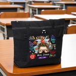 Personalisierte Teach Love Inspire Cartoon Crayon Apple große Tasche mit Reißverschluss mit Namen Wertschätzung zurück zu Schule Geschenk für Lehrer