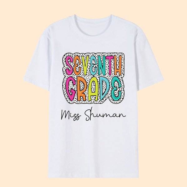 Personalized Colourful Dalmatian Dots Unisex T-Shirt Sweatshirt with Text Funny Back to School Appreciation Gift for Teacher
