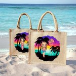 Personalized Cute Cartoon Birth Flower Bouquet Jute Tote Bag with Name Wedding Bride Party Gift for Women