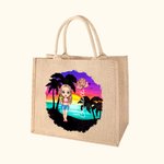 Personalized Cute Cartoon Birth Flower Bouquet Jute Tote Bag with Name Wedding Bride Party Gift for Women