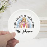 Personalised Big Heart Shape Little Minds Rainbow Cartoon Ceramic Ring Dish Jewellery Tray with Name Appreciation Back to School Gift for Teacher