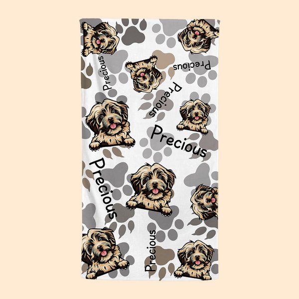 Serviette de Plage Personnalisée avec Nom Photo de l'Animal Design de Patte Séchage Rapide Accessoire de Plage Cadeau de Vacances