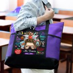 Personalisierte Teach Love Inspire Cartoon Crayon Apple große Tasche mit Reißverschluss mit Namen Wertschätzung zurück zu Schule Geschenk für Lehrer