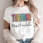 Personalised Colourful Dalmatian Dots Unisex T-Shirt Sweatshirt with Text Funny Back to School Appreciation Gift for Teacher