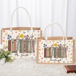 Libro floreale di primavera personalizzato Borsa in tela di iuta di grande capacità con nome Regalo di ringraziamento per l'insegnante amante della le