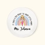 Personalised Big Heart Shape Little Minds Rainbow Cartoon Ceramic Ring Dish Jewellery Tray with Name Appreciation Back to School Gift for Teacher