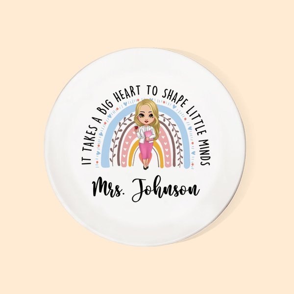 Personalized Big Heart Shape Little Minds Rainbow Cartoon Ceramic Ring Dish Jewellery Tray with Name Appreciation Back to School Gift for Teacher