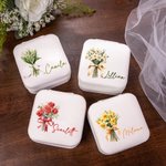 Personalized Birth Flower Bouquet Portable Leather Jewelry Case with Name Travel Essentials Birthday Wedding Bachelorette Party Gift for Her
