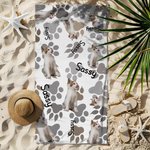 Personligt husdjursfoto med tassavtryck Snabbtorkande strandhandduk med namn Strandtillbehör Semestergåva för katt- och hundälskare