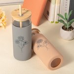 Personalized Birth Flower 17oz Glass Tumbler with Silicone Sleeve and Bamboo Lid Birthday Gift for Her
