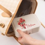 Personalized Birth Flower Bouquet Portable Leather Jewelry Case with Name Travel Essentials Birthday Wedding Bachelorette Party Gift for Her