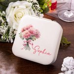 Personalized Birth Flower Bouquet Portable Leather Jewelry Case with Name Travel Essentials Birthday Wedding Bachelorette Party Gift for Her