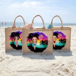 Personalized Cute Cartoon Birth Flower Bouquet Jute Tote Bag with Name Wedding Bride Party Gift for Women
