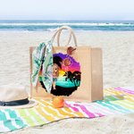 Personalized Cute Cartoon Birth Flower Bouquet Jute Tote Bag with Name Wedding Bride Party Gift for Women
