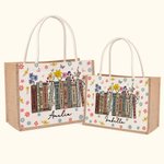Libro floreale di primavera personalizzato Borsa in tela di iuta di grande capacità con nome Regalo di ringraziamento per l'insegnante amante della le