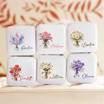 Personalized Birth Flower Bouquet Portable Leather Jewelry Case with Name Travel Essentials Birthday Wedding Bachelorette Party Gift for Her