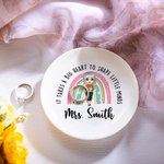 Personalised Big Heart Shape Little Minds Rainbow Cartoon Ceramic Ring Dish Jewellery Tray with Name Appreciation Back to School Gift for Teacher