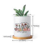 Personalized Ceramic Spring Boho Wildflowers Name Plant Pot with Bamboo Tray Appreciation Back to School Gift for Teacher