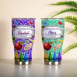 Personalised Colourful Composition Book Apple Crayon Design 30oz Insulated Tumbler with Name and Straw Back to School Appreciation Gift for Teacher