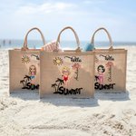 Sac en Toile de Jute Personnalisé avec Nom et Dessin du Personnage Thème Hello Summer Cadeau Mariage Fête Vacances pour Femme