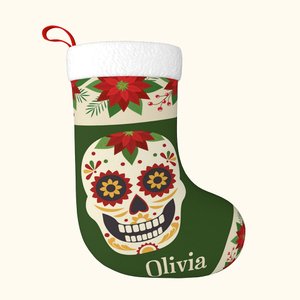 Personalized Day of the Dead Sugar Skull Christmas Stocking with Name Christmas Decor Gift for Kids Family