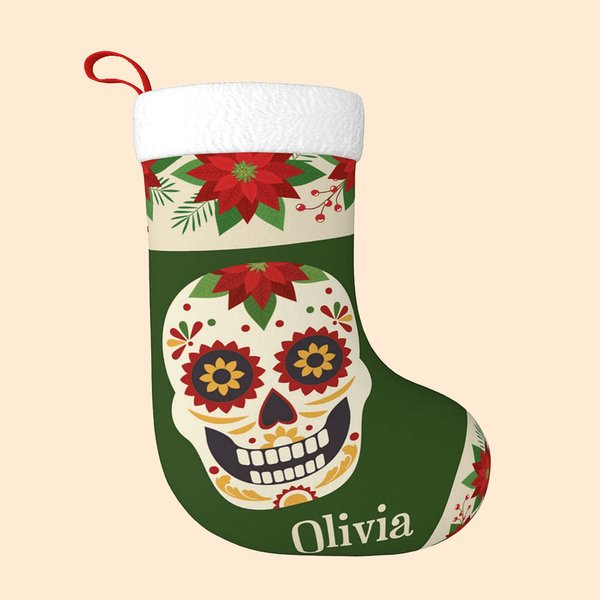 Calza di Natale personalizzata del Giorno dei Morti con teschio di zucchero e nome Regalo di Natale decorativo per bambini e famiglia
