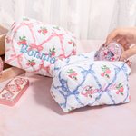 Personalized Embroidered Bow Floral Makeup Bag with Name Travel Essentials Anniversary Birthday Gift for Her