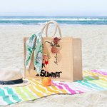 Sac en Toile de Jute Personnalisé avec Nom et Dessin du Personnage Thème Hello Summer Cadeau Mariage Fête Vacances pour Femme