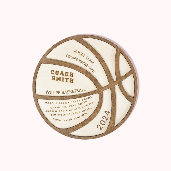 Plaque de Basketball Football Volley-ball Personnalisé avec Noms Message et Année Gravés Décor Mural en Bois 3D Cadeau pour Entraîneur