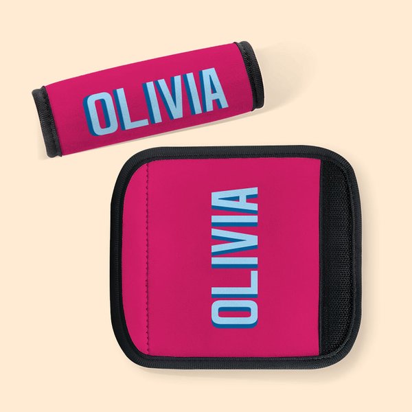 Personalized Multicolor Shadow Monogram Set of 2 Luggage Handle Wrap Identifier with Contact Card Travel Accessories Birthday Gift for Travel Lovers