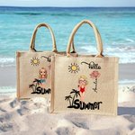 Sac en Toile de Jute Personnalisé avec Nom et Dessin du Personnage Thème Hello Summer Cadeau Mariage Fête Vacances pour Femme