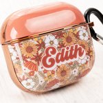 Personalized Boho Groovy Flowers Aesthetic Name AirPods Case with Keychain Birthday Gift for Girls